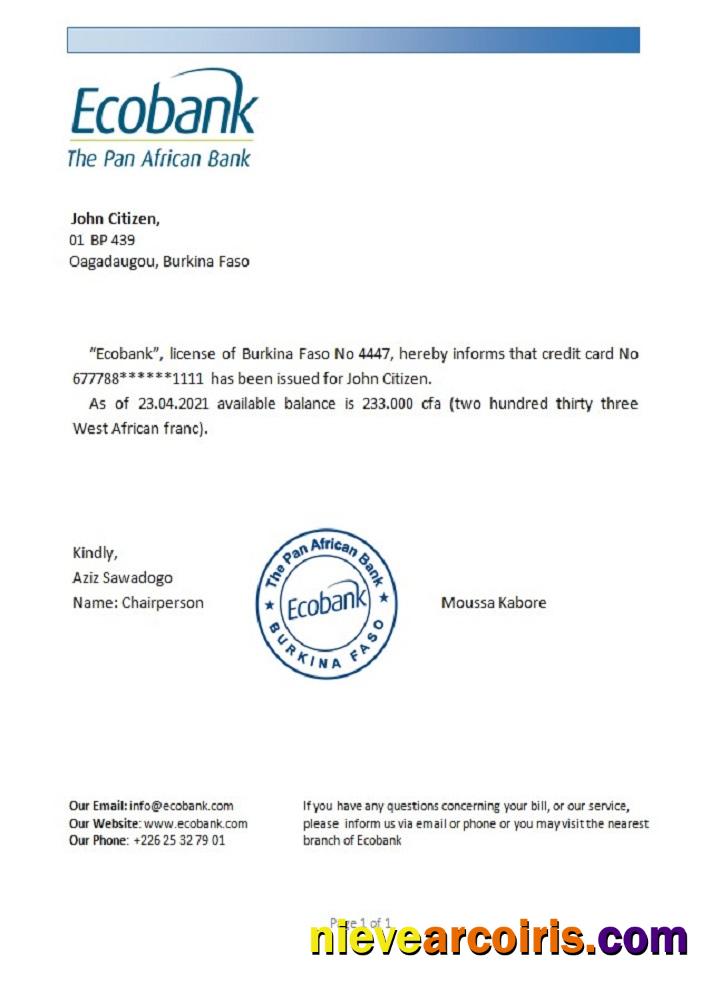 Burkina Faso Ecobank Reference Sample