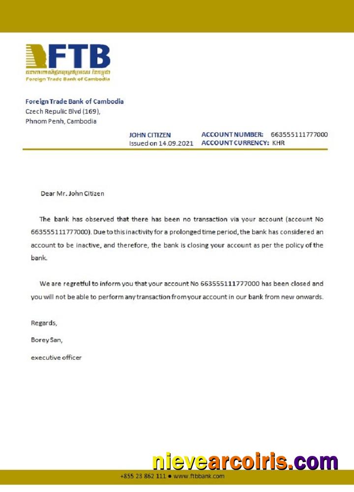 Cambodia Foreigntradebank Closure Reference Template