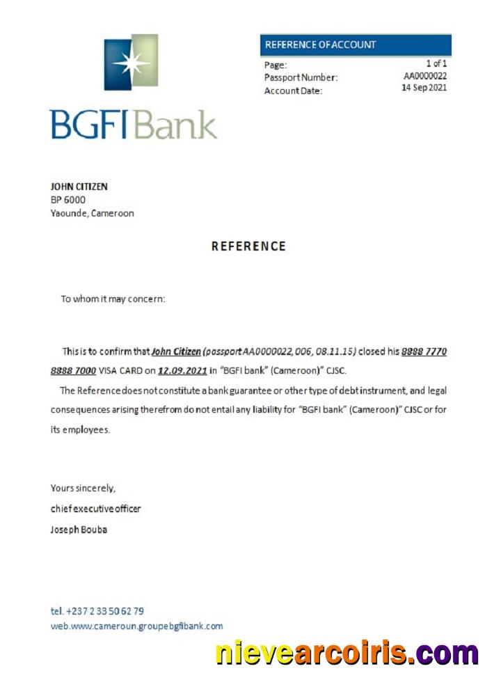 Cameroon BGFI Bank Bonapriso Closure Reference Sample