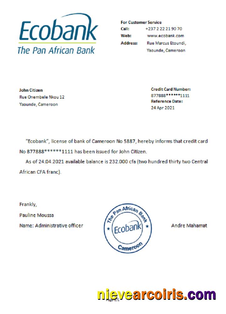 Cameroon Ecobank Reference Template