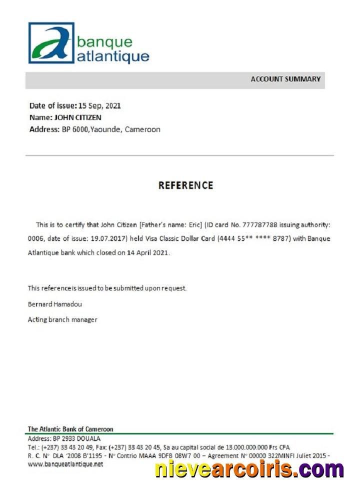 Cameroon The Atlantic Bank Closure Reference Sample