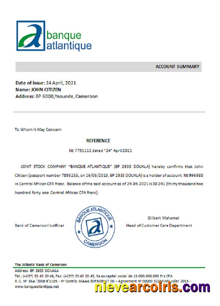 Cameroon The Atlantic Bank Reference Preview