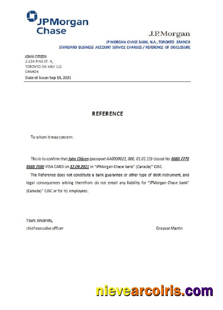 Canada JP Morgan Chase Closure Reference Sample