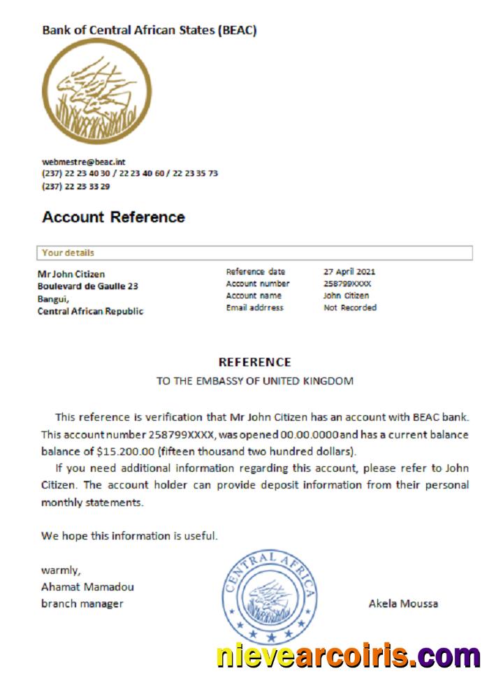 Central Africa Republicbank Reference Sample