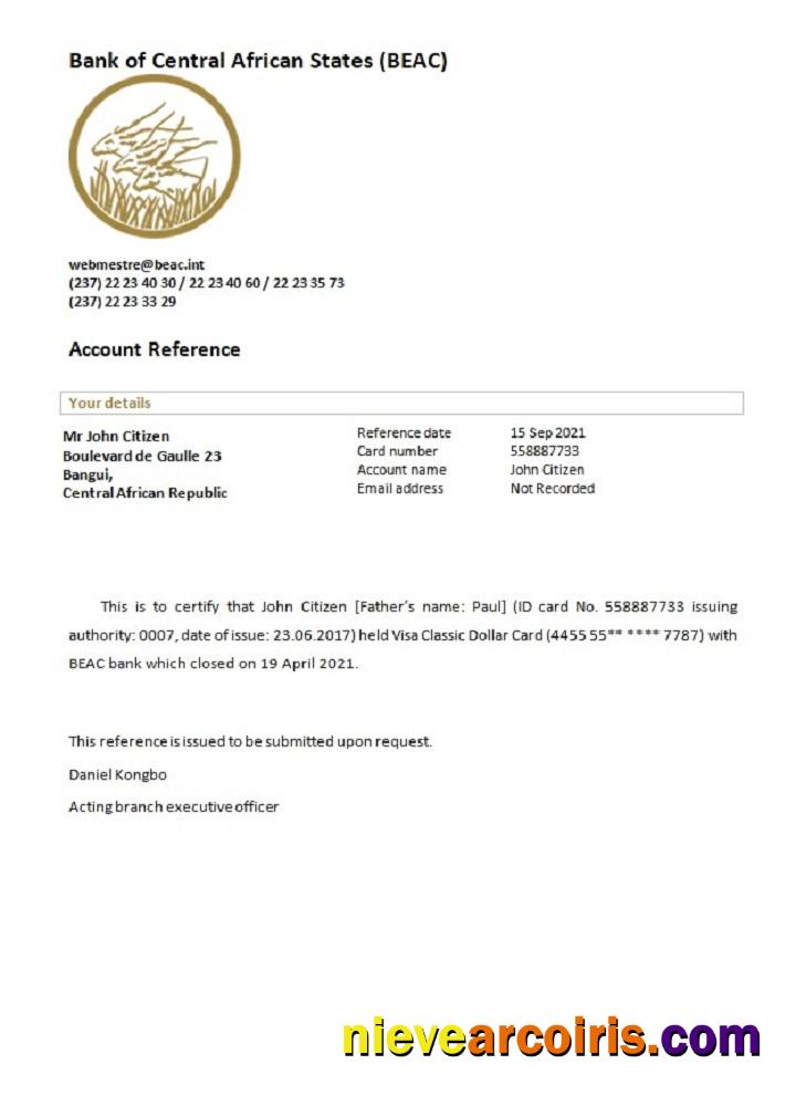 Central African Republic Bank Of Central African States Closure Reference Template