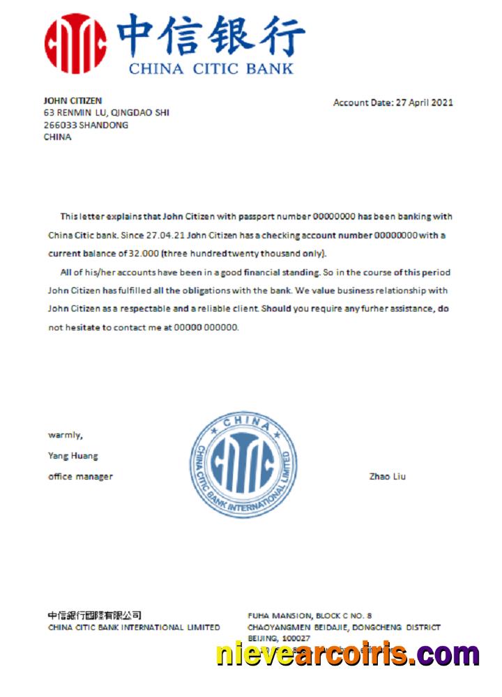 China Citic Bank Corp Reference Sample