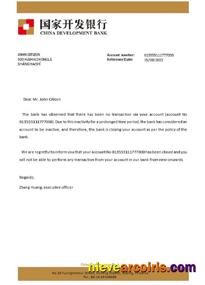 China Development Bank Closure Reference Sample