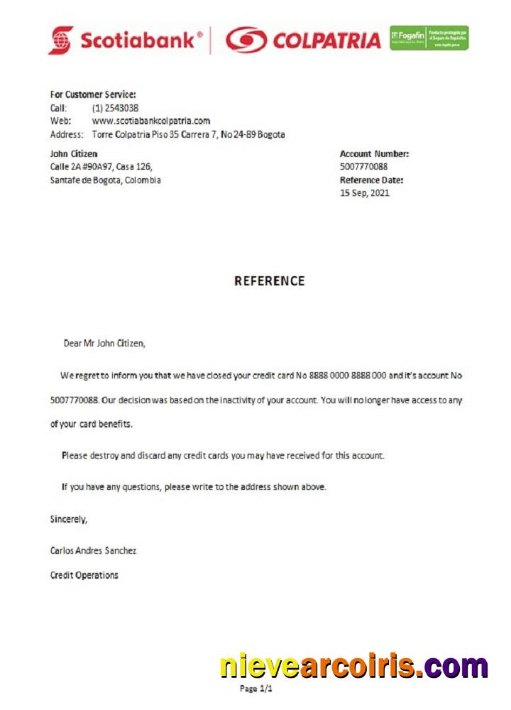 Colombia Scotiabank Colpatria Closure Reference Sample