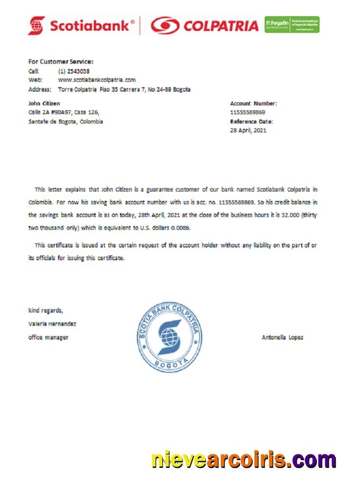 Colombia Scotiabank Colpatria Reference Sample