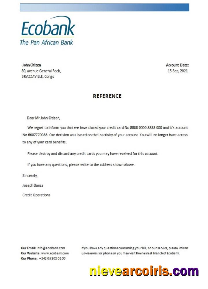 Congo Ecobank Closure Reference Template