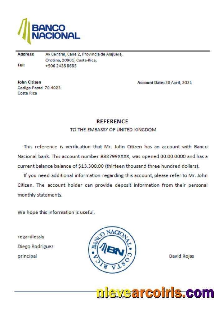 Costa Rica Banco Nacional Reference Template