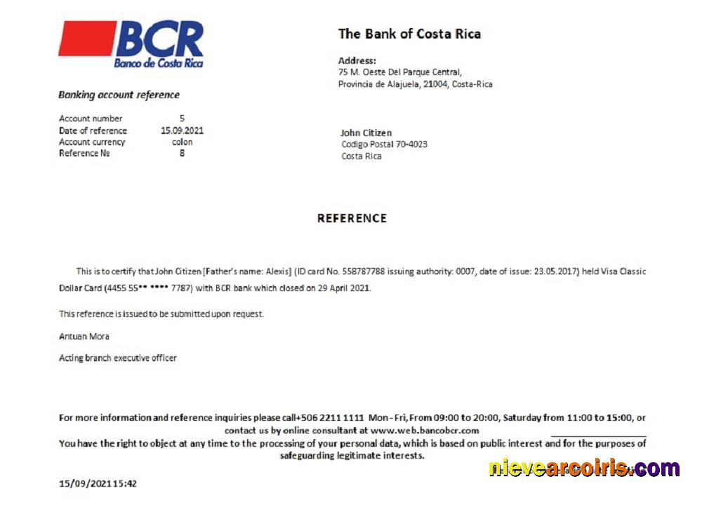 Costa Rica The Bank Of Costa Rica Closure Reference Preview