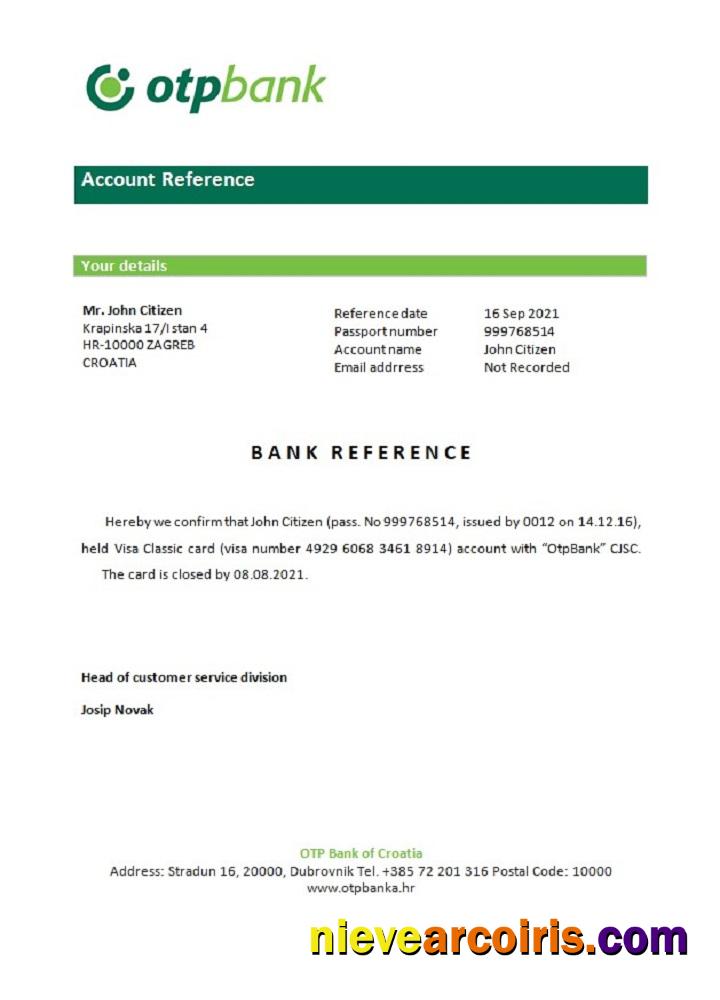 Croatia Otpbank Closure Reference Template
