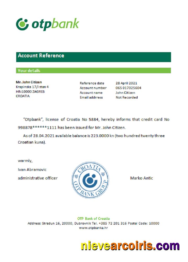 Croatia Otpbank Reference Template