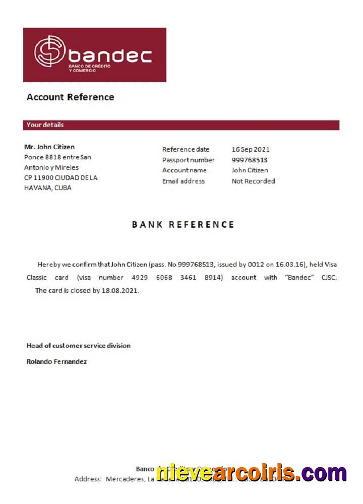Cuba Bandec Closure Reference Template