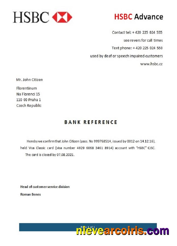 Czech Republic HSBC Closure Reference Template