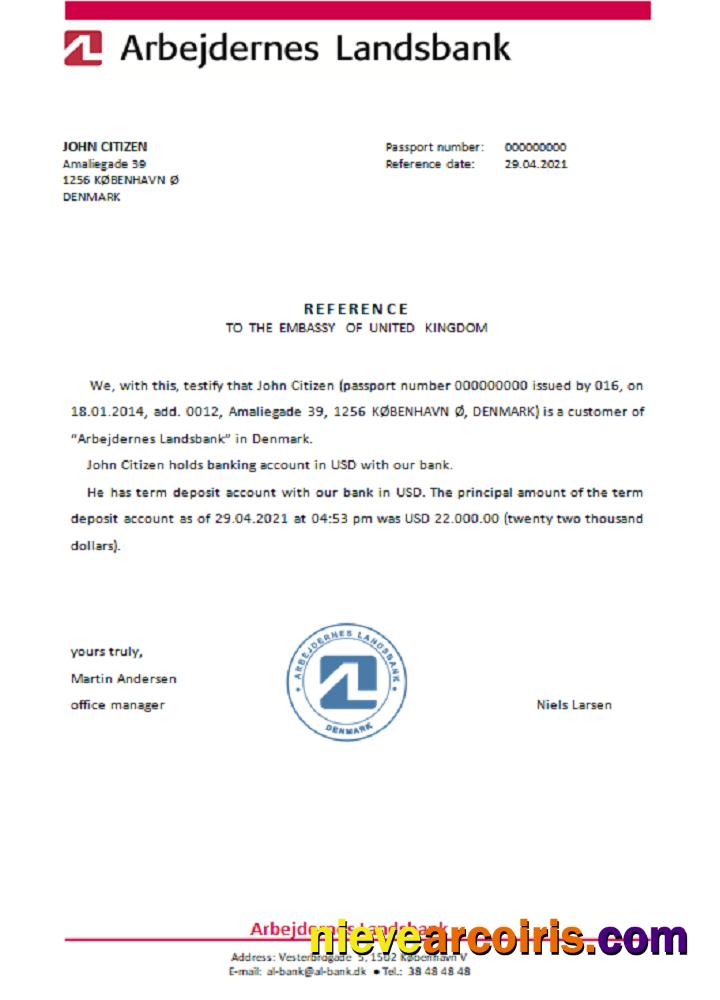 Denmark Arbejdernes Landsbank Reference Template