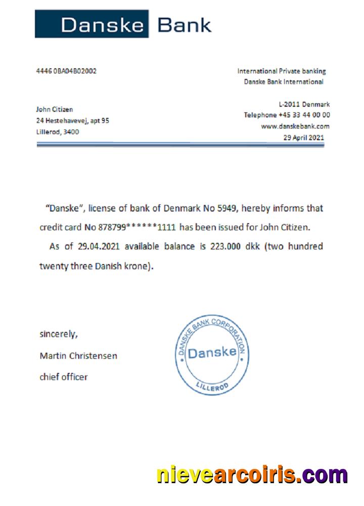 Denmark Danskebank Reference Sample