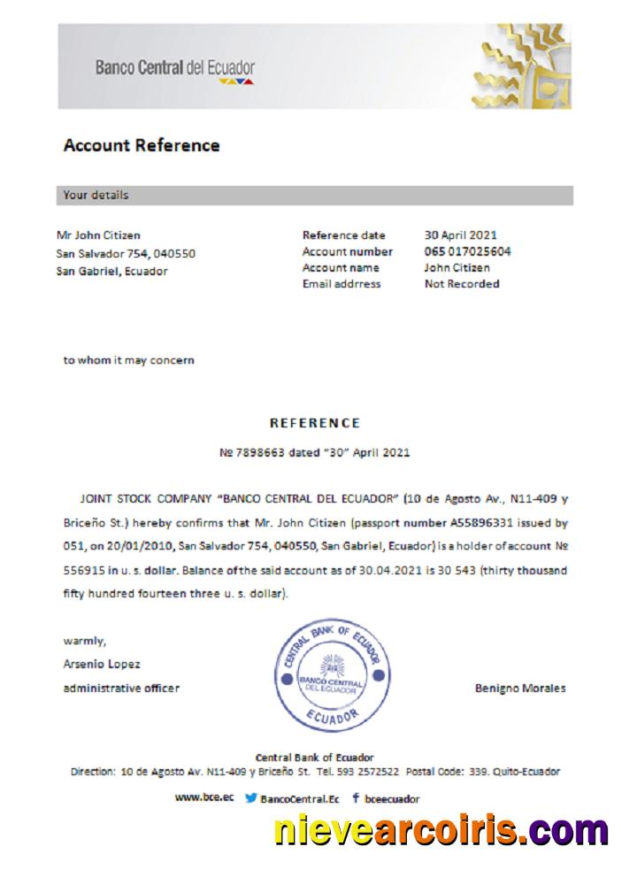 Ecuador Central Bank Of Ecuador Reference Template