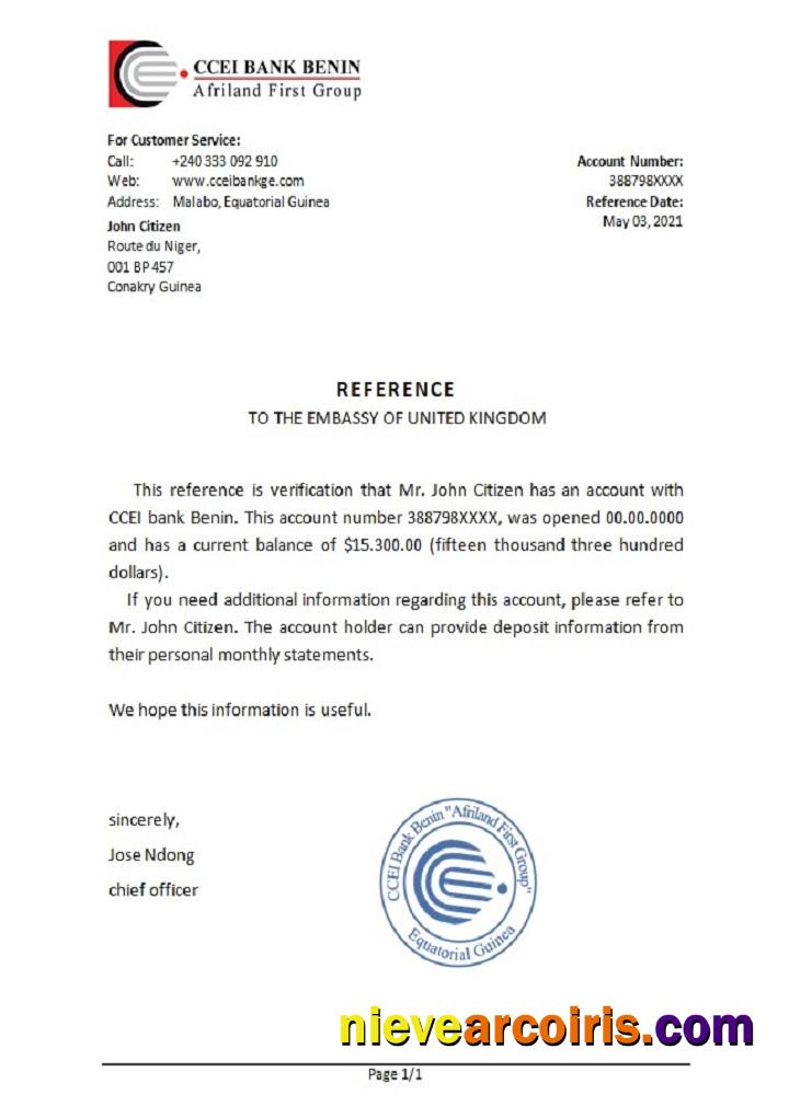 Equatorial Guinea CCEI Bank Benin Bank Reference Template