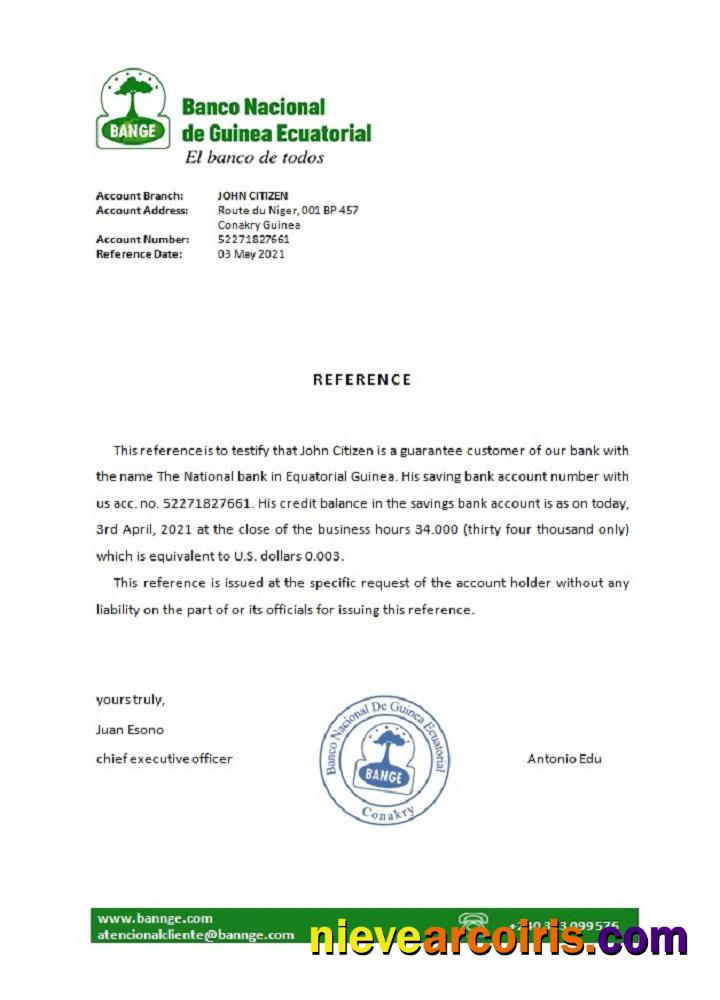 Equatorial Guinea The National Bank Reference Sample