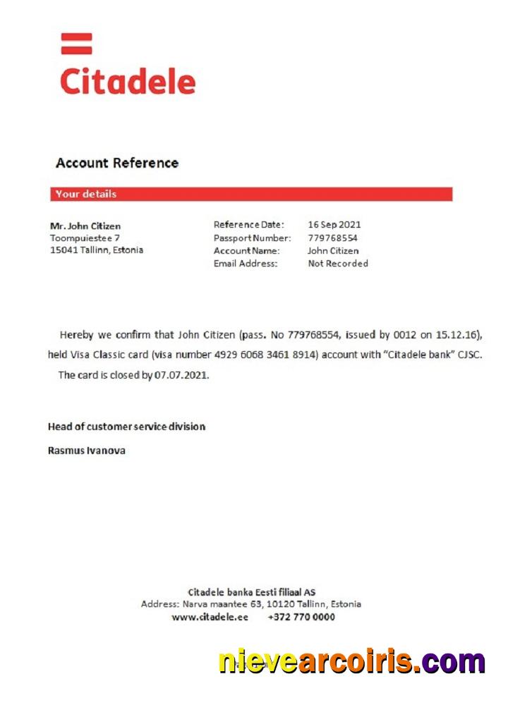 Estonia Citadele Closure Reference Template