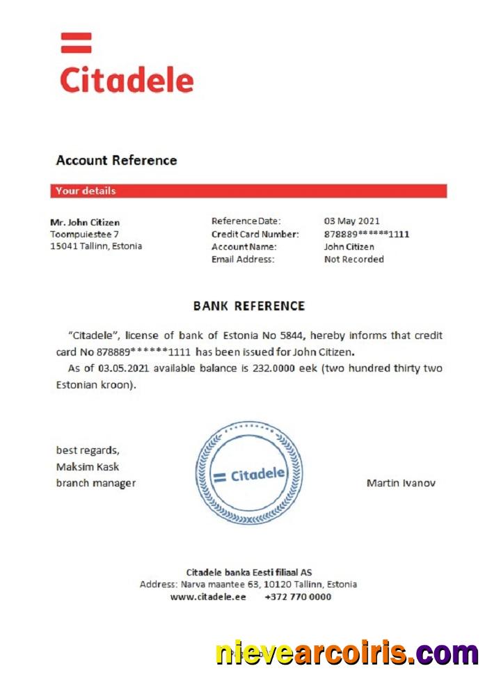 Estonia Citadele Reference Sample