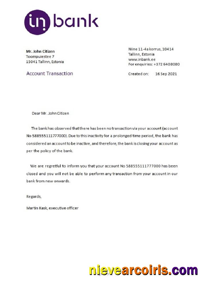 Estonia Inbank Closure Reference Sample