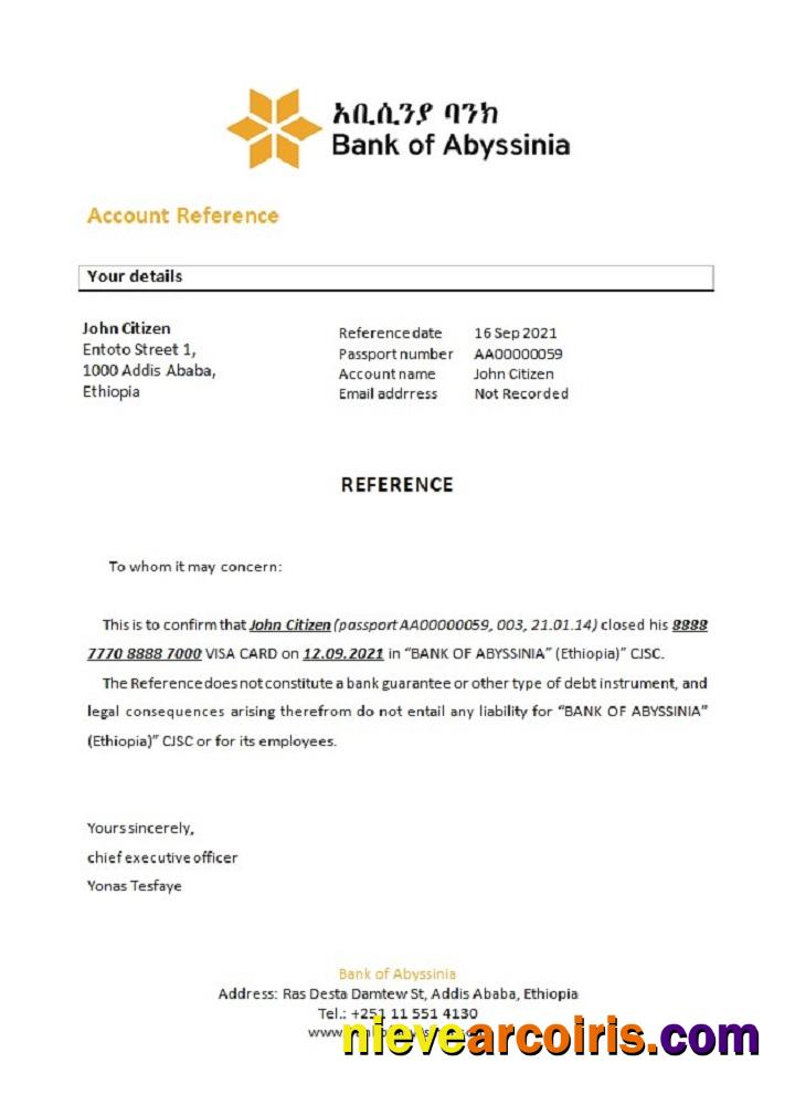 Ethiopia Abyssinia Closure Reference Sample