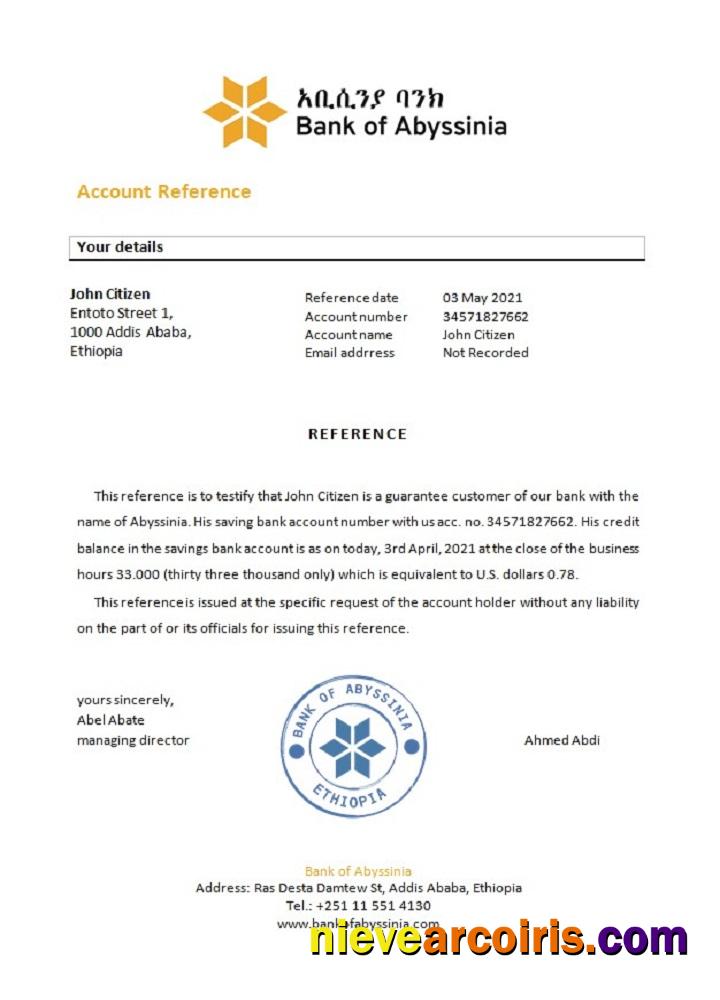Ethiopia Abyssinia Reference Sample