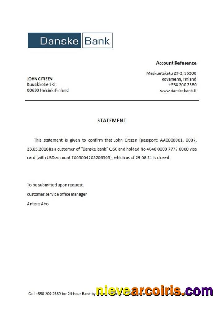 Finland Danske Closure Reference Template