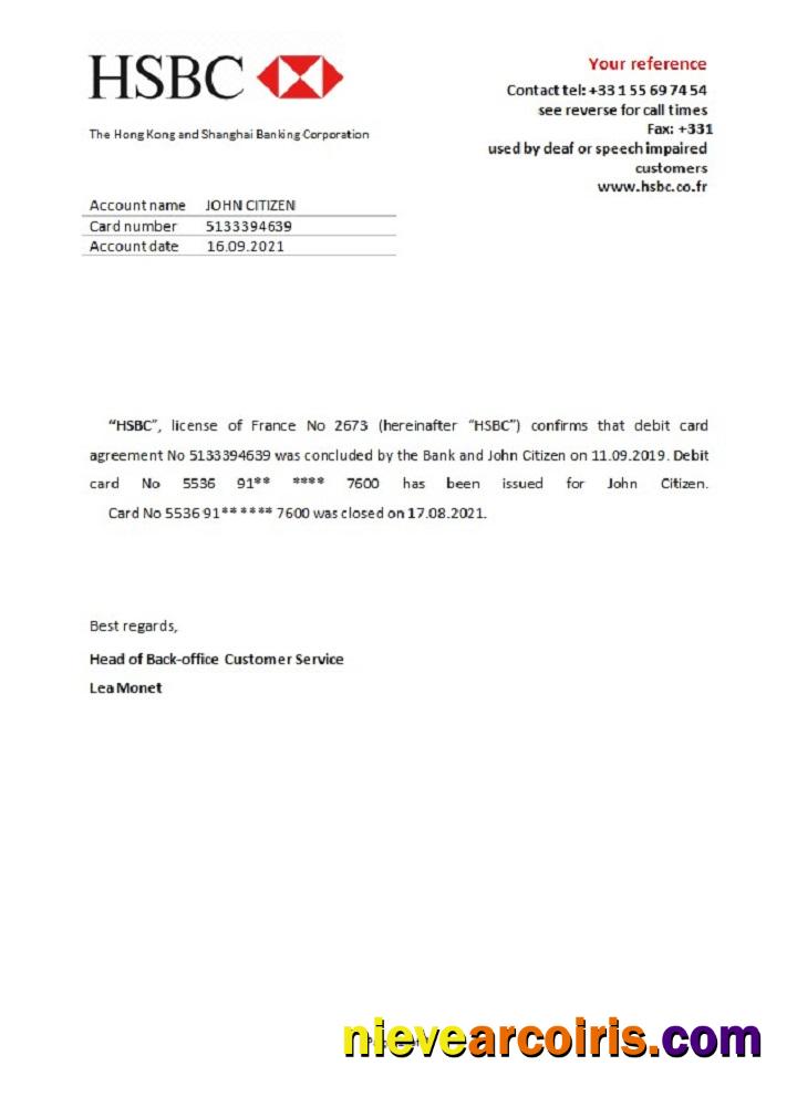France HSBC Closure Reference Template