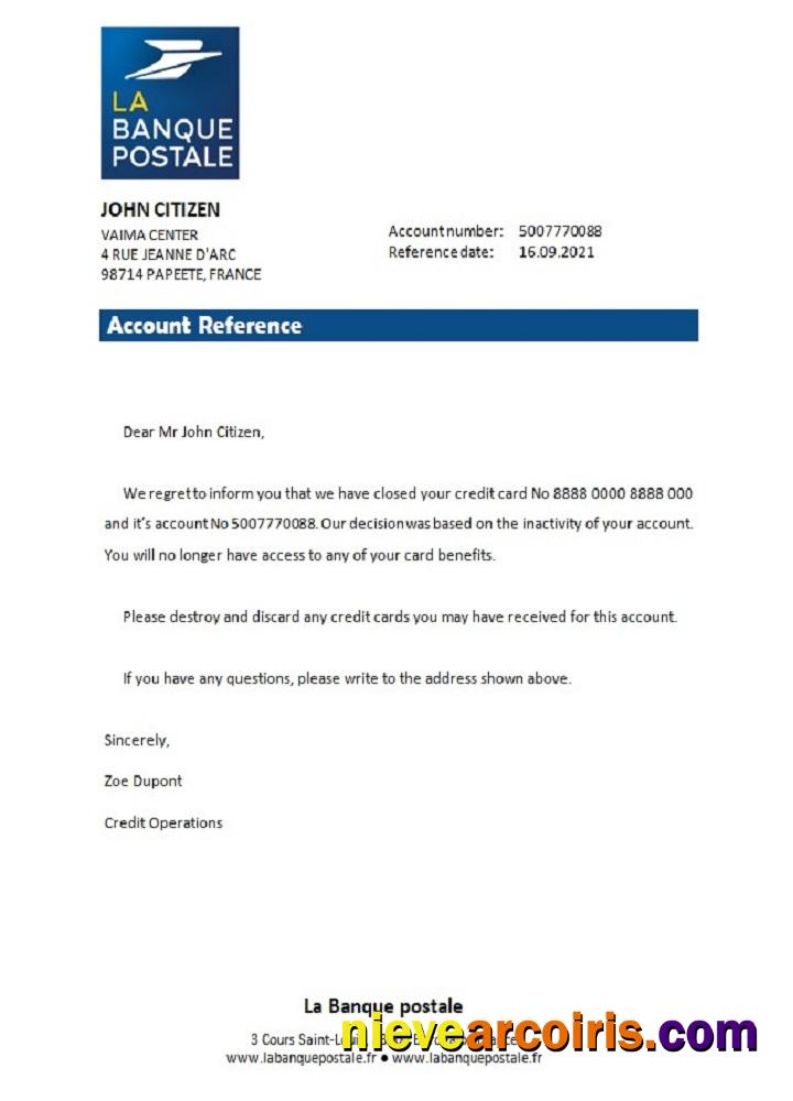 France La Banque Postale Closure Reference Sample