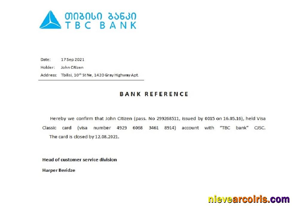 Georgia TBC Bank Closure Reference Sample