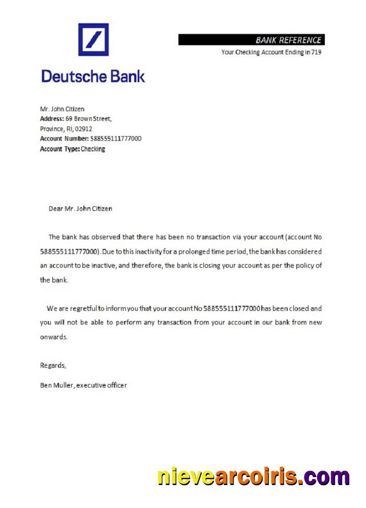 Germany Deutsche Bank Closure Reference Sample