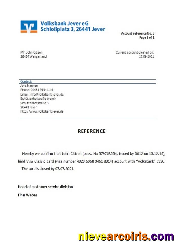 Germany Volksbank Closure Reference Sample