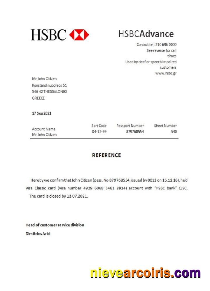 Greece HSBC Closure Reference Template
