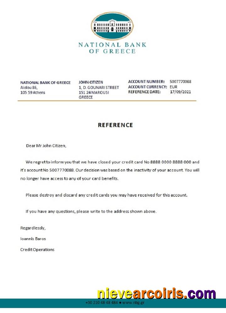 Greece National Bank Of Greece Closure Reference Sample