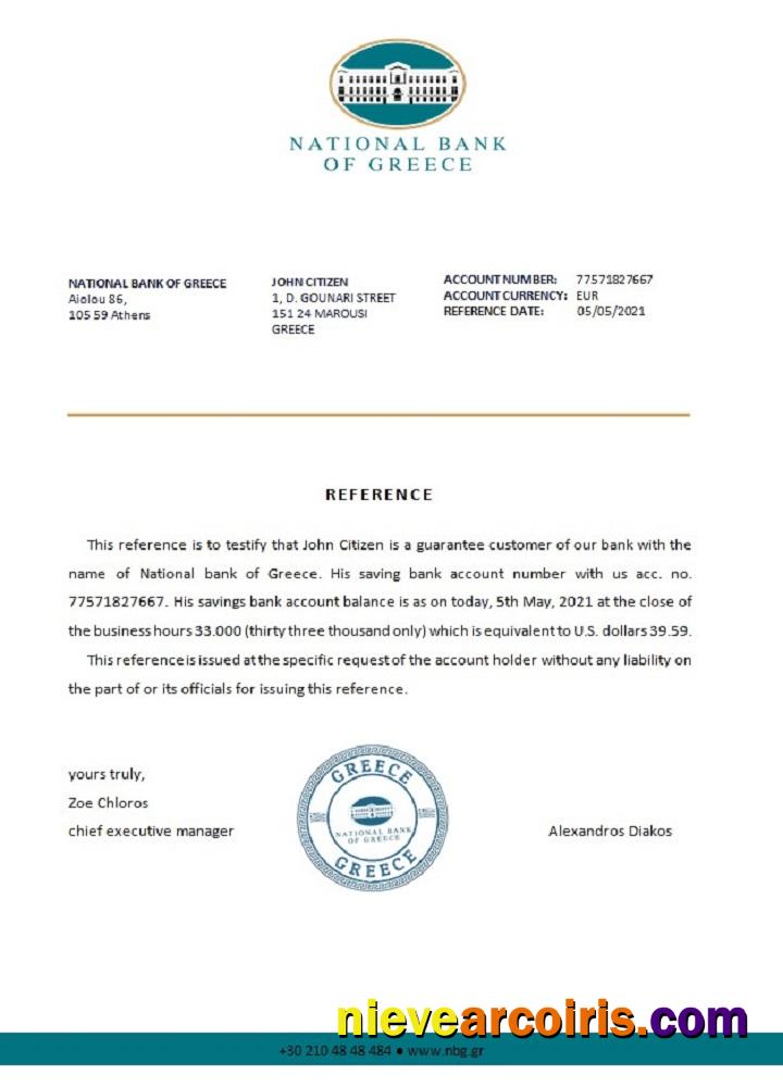 Greece National Bank Of Greece Reference Template