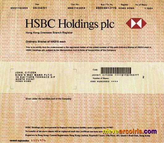 HONG KONG HSBC HOLDINGS REFERANCE Sample