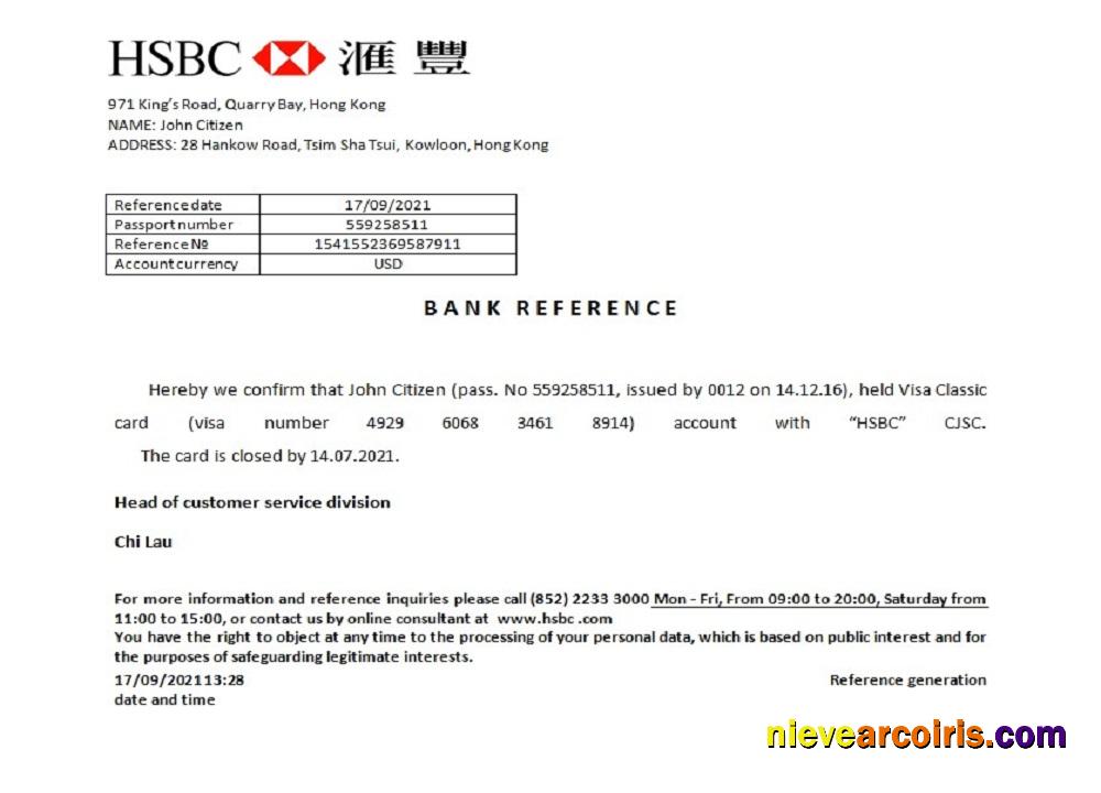 Hong Kong HSBC Closure Reference Sample