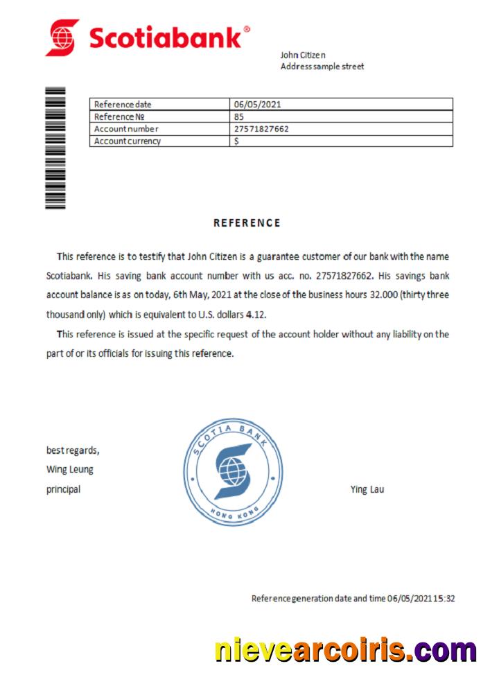 Hong Kong Scotia Bank Reference Sample