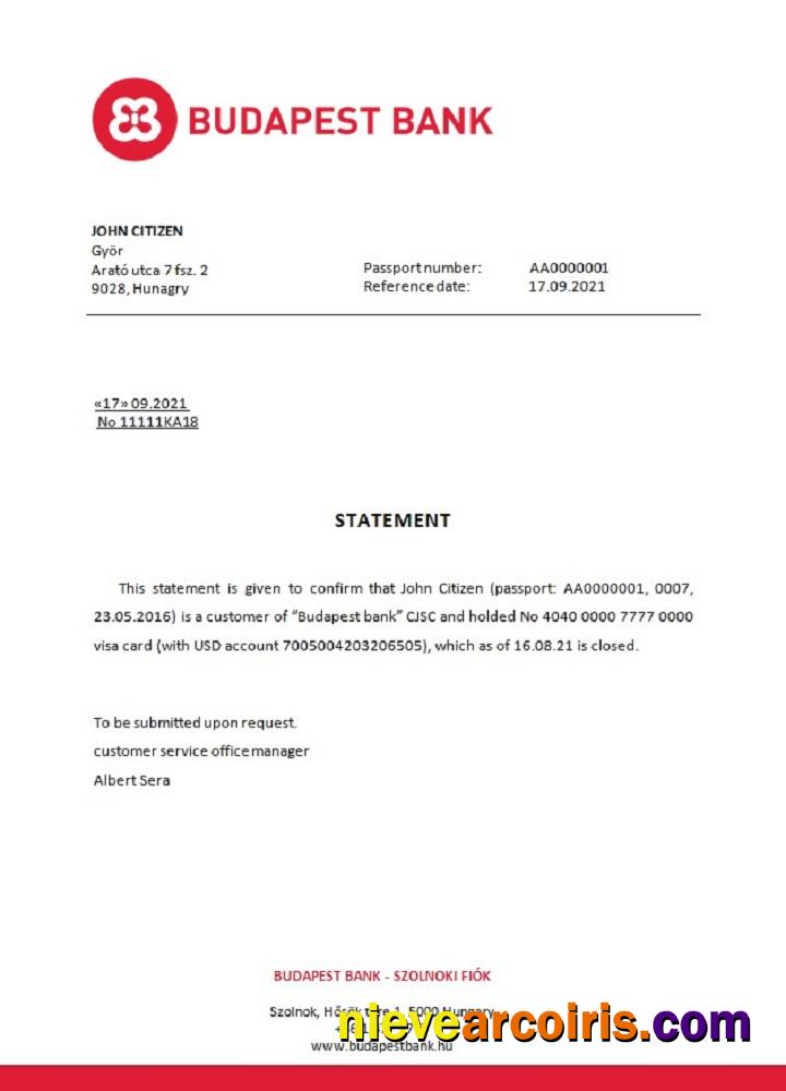 Hungary Budapest Bank Closure Reference Sample