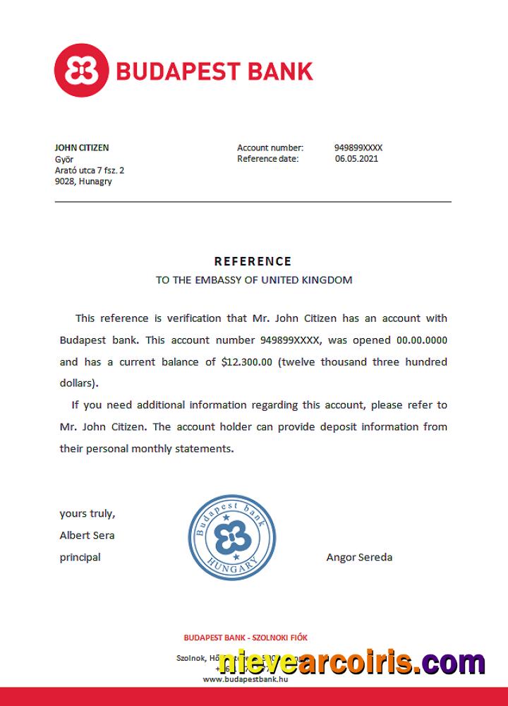 Hungary Budapest Bank Reference Template