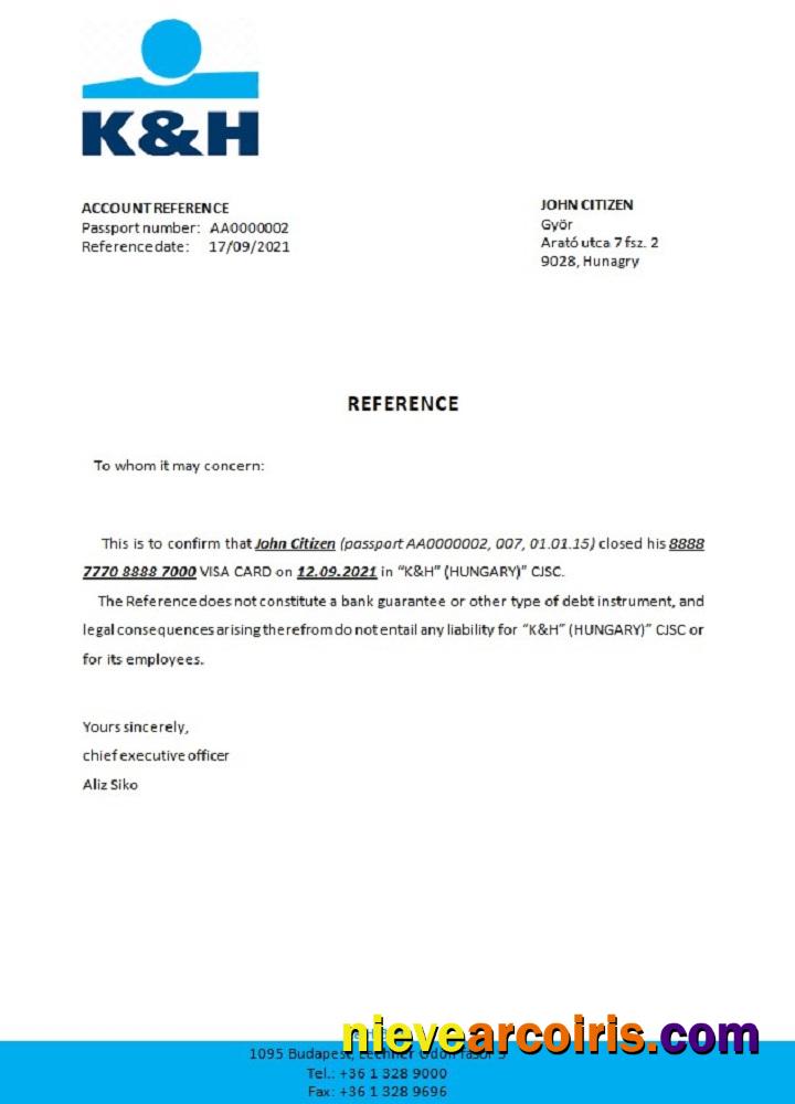 Hungary K&H Closure Reference Sample