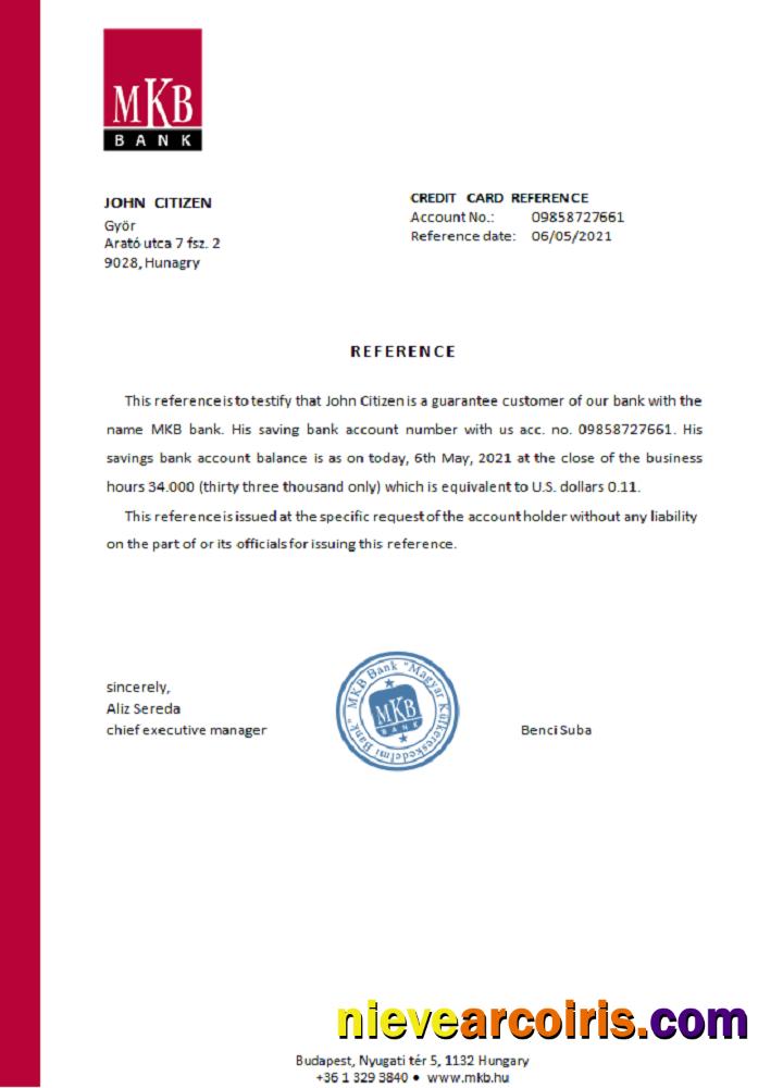 Hungary MKB Bank Reference Template