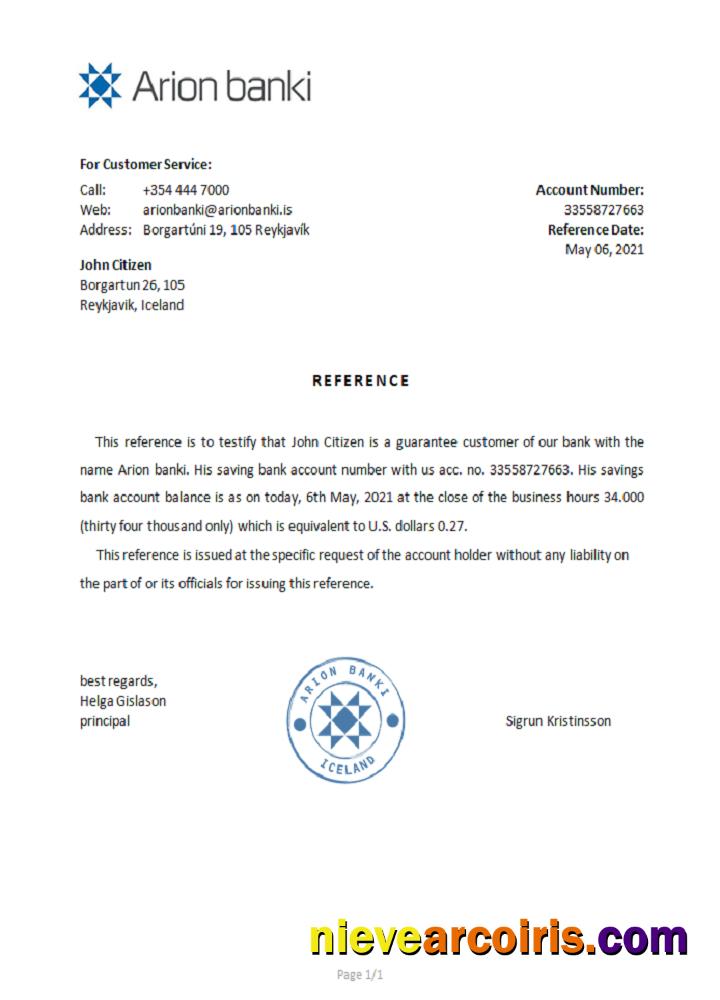 Iceland Arion Bank Reference Template