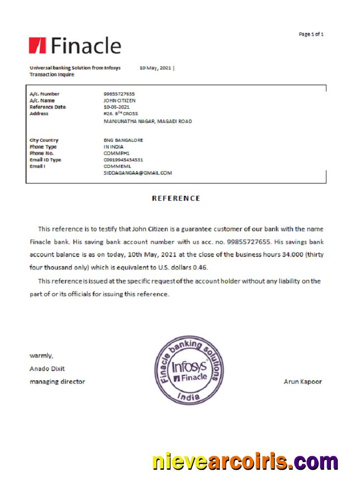 India Finacle Bank Reference Photolook