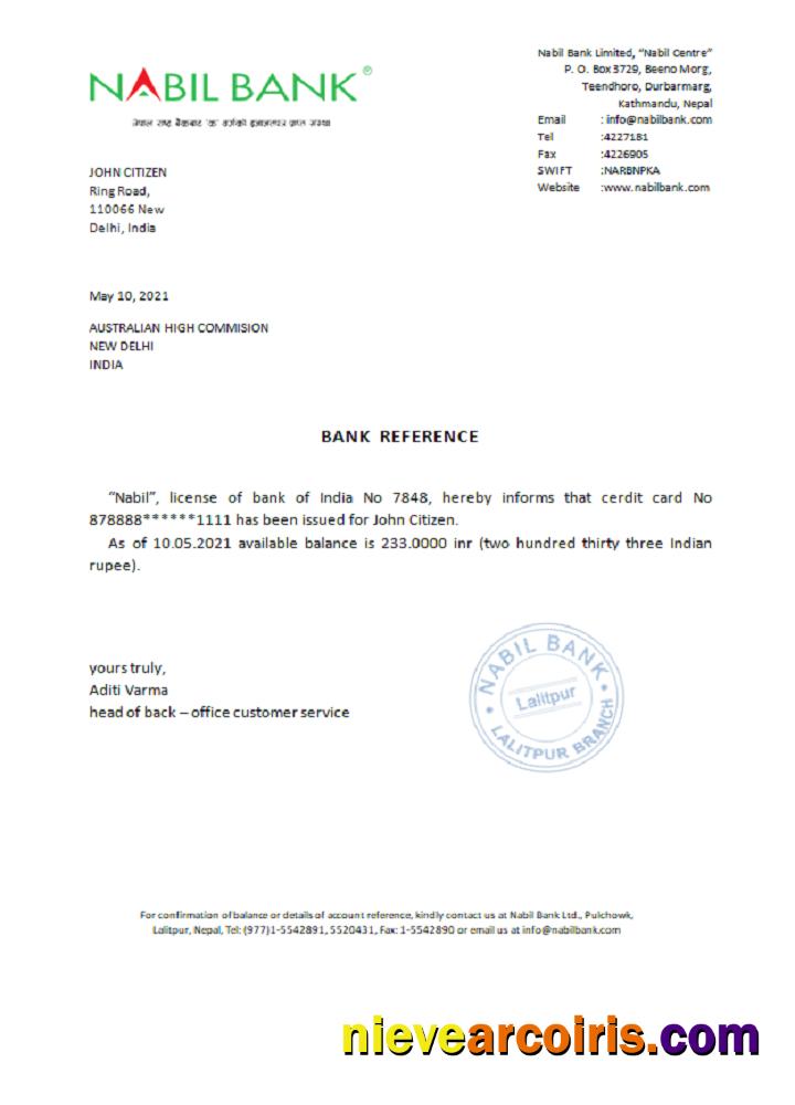 India Nabil Bank Reference Sample