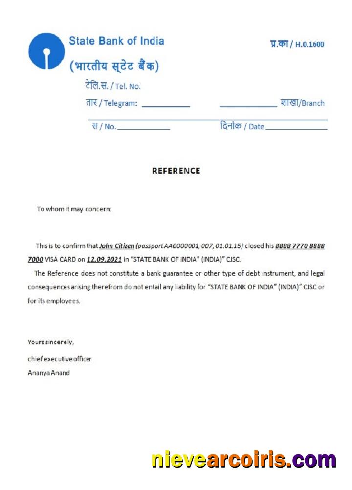 India State Bank Of India Closure Reference Template